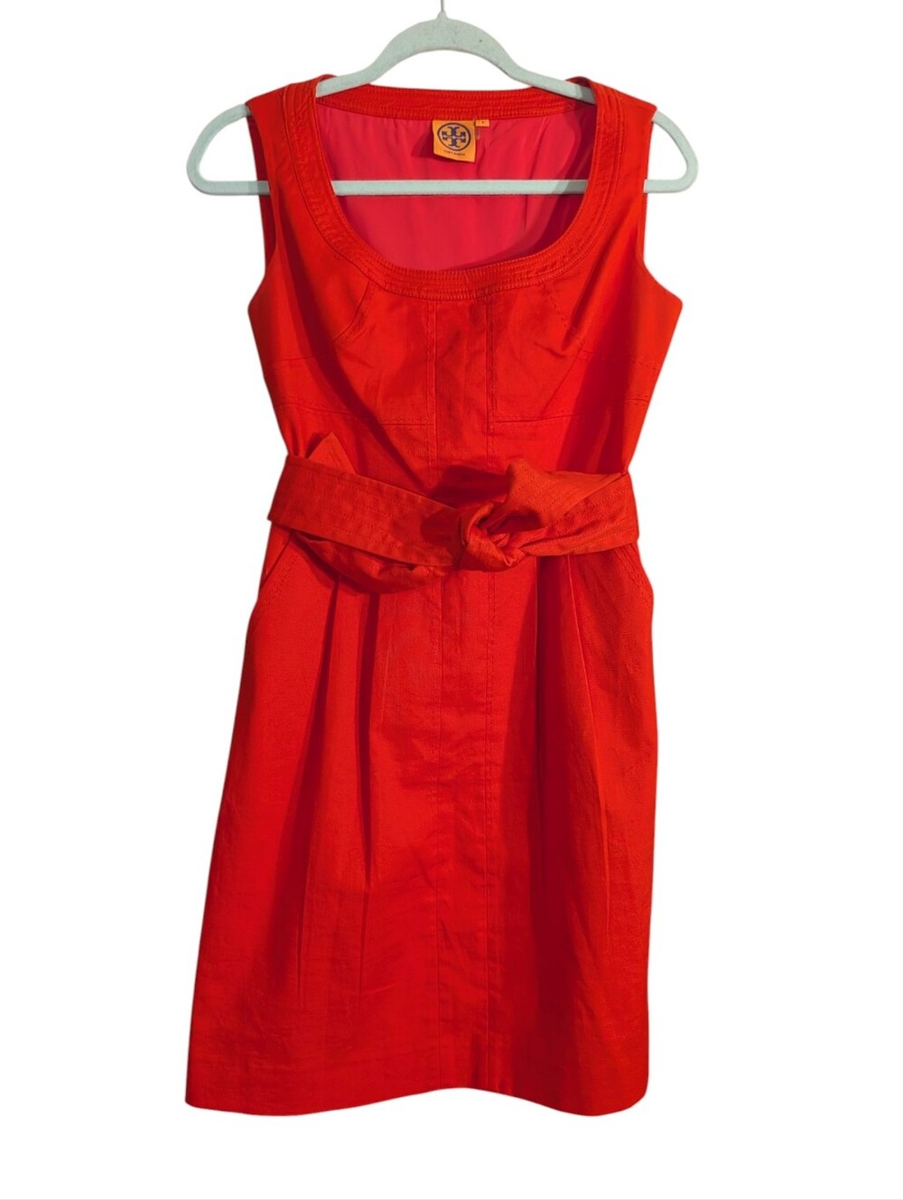 Tory Burch Orange Cotton Blend Belted Sheath Dress | Size 4 - Picture 2 of 9